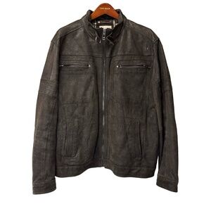 Angelo Litrico Mens 2XL Gray Leather Moto Jacket Zip Pockets Fully Lined